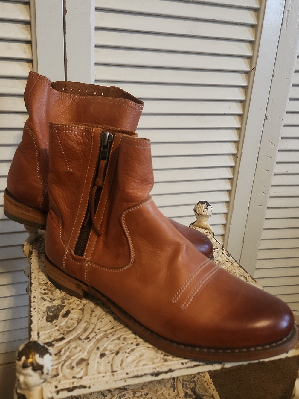 Blackstone Brown Leather Zip Ankle Boots